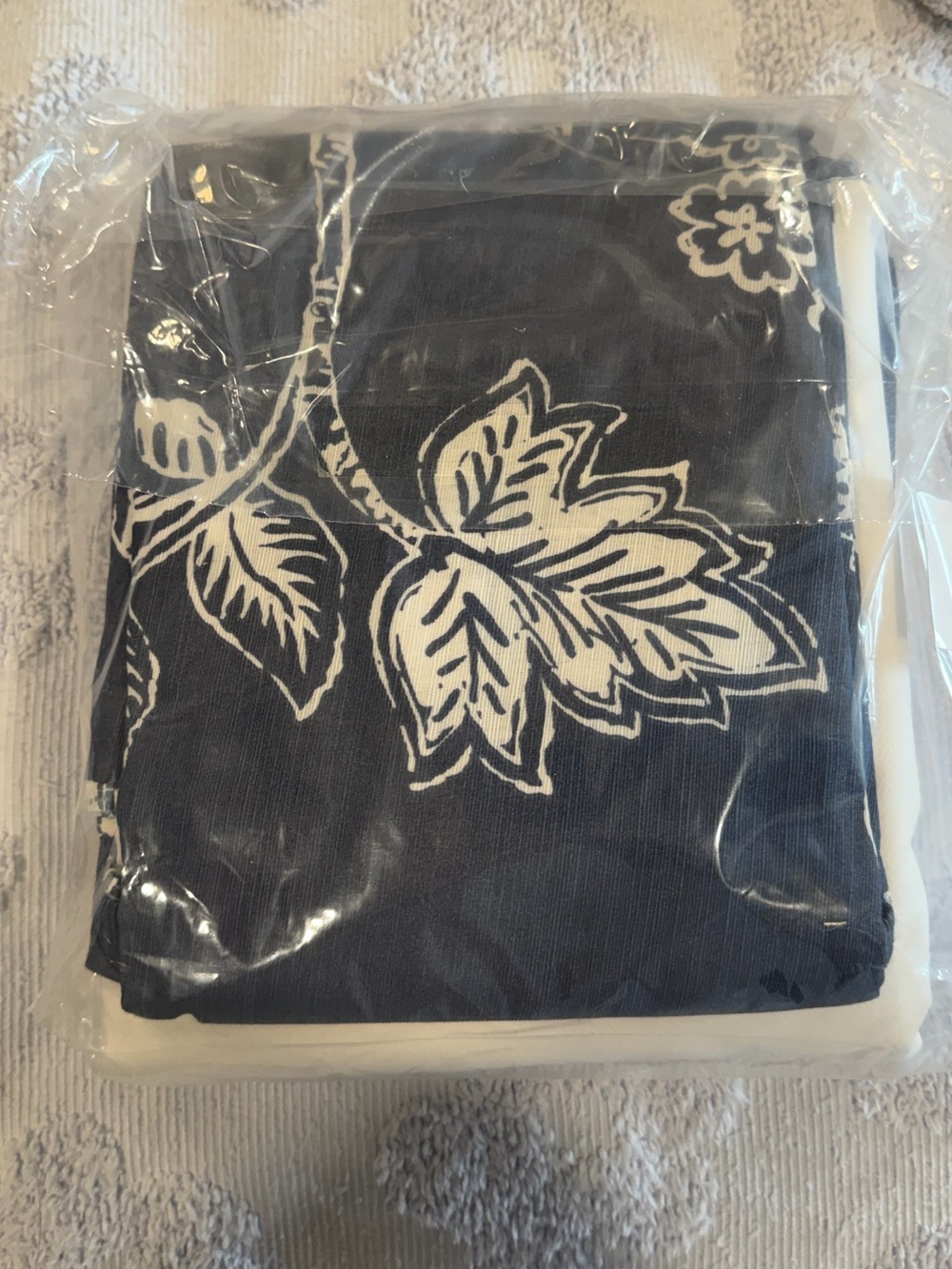 Navy Blue White Floral Dust Ruffle New Unused